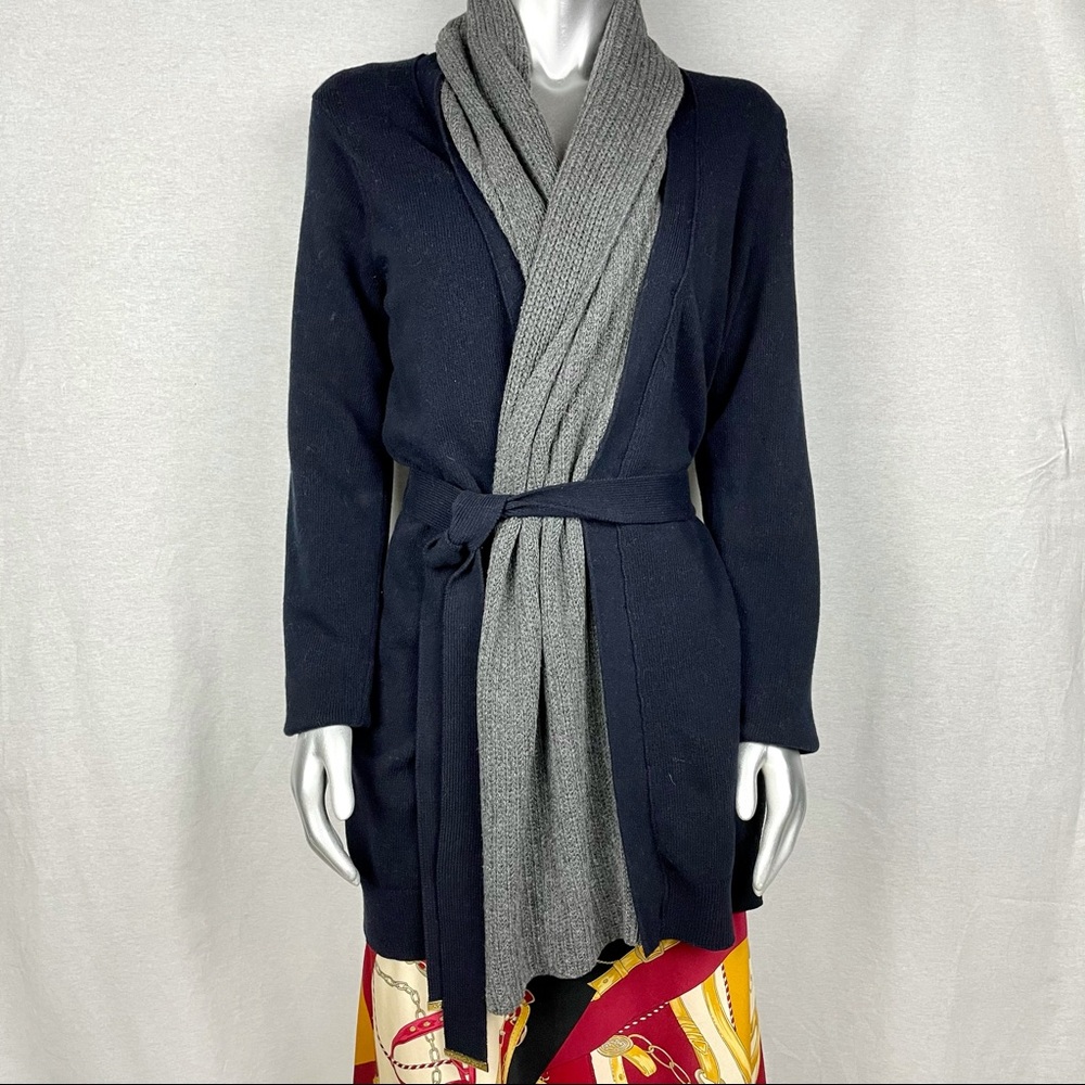 TORY BURCH CARDIGAN DETACHABLE SCARF NAVY Sz M